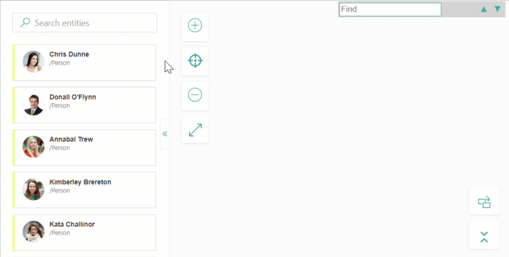 Animation: dragging person records from the left pane onto the canvas to build a hierarchy with one parent and two children