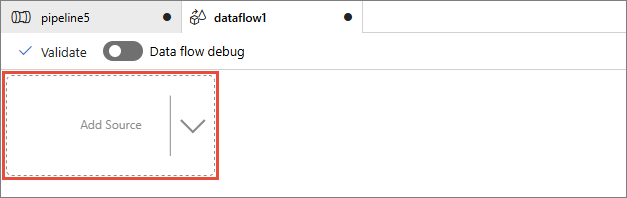 A new empty data flow canvas with the Add Source box highlighted